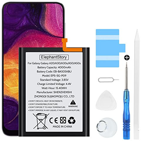 Akku für Samsung Galaxy A50 (A505F), A50s (A507F), A30s (A307F), A30 (A305F), A20 (A205F) 4000mAh Batteriecode EB-BA505ABU Li-Polymer Ersatzakku mit Repair Tool Kit