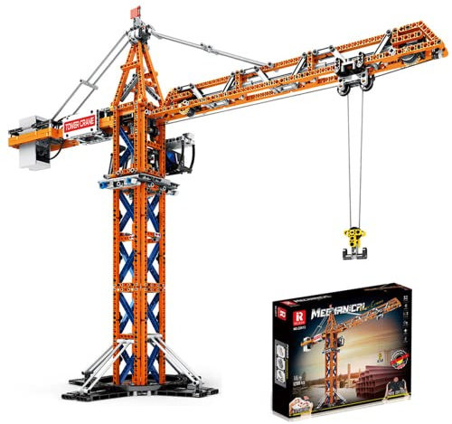 FULHOLPE Technik Turmdrehkran Bausteine Modellbausatz, 1288 Klemmbausteine LKW 2.4G/APP RC Tower Crane Bauset Konstruktionspielzeug Kompatibel mit Großen Marken