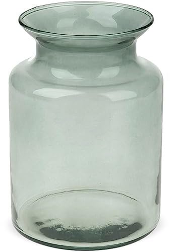 matches21 Edle Blumenvase modern für Wohnzimmer Deko - Grüne Vase aus Glas groß Ø 14 x 20 cm - Runde Glasvase für Tischdeko stehend