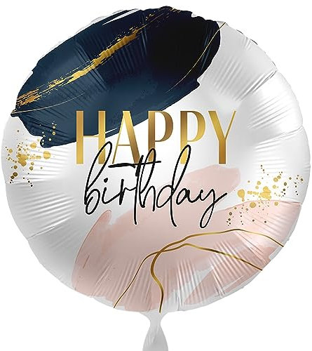 Eleganter Folienballon Happy Birthday Ballon Geburtstag Deko modern Luftballon Geburtstag, Helium geeignet, Made in EU & Germany