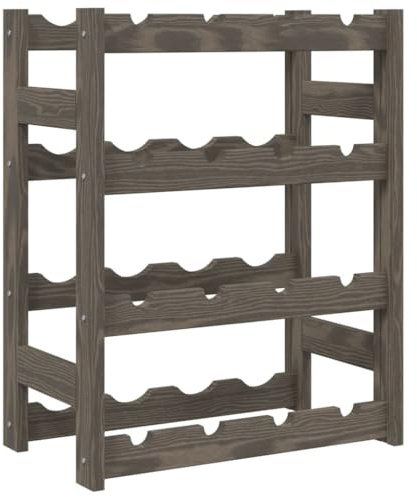 vidaXL Weinregal, Flaschenregal mit 4 Ablagen für 16 Flaschen, Weinflaschenhalter Weinständer mit Wellen-Design, Weinhalter Getränkeregal für Küche Keller, Grau Massivholz Kiefer
