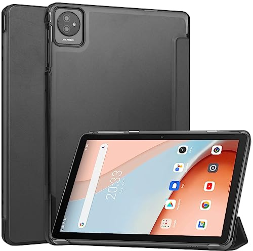 Tikyoary Étui pour Blackview Tab 7 Wifi/Tab 8 Wifi/Tab 70 Wifi – Coque arrière transparente en cuir synthétique et polycarbonate pour tablette Blackview Tab 70 Wifi (2023), noir