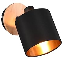 lightling Wandleuchte Benny, Wandlampe oder Deckenlampe mit Schirm aus Stoff in Schwarz, Innen Gold, Wandstrahler mit Korpus aus Holz und Metall, exkl. 1 x E14 (max. 28W), Höhe: 18cm, Breite: 12cm