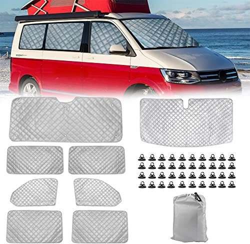 Opaltool Oscurante Termico Interno per VW T5 T6, 8 Pezzi LWB Parasole per Parabrezza Resistenti ai Raggi UV per la Privacy e il Controllo Della Temperatura