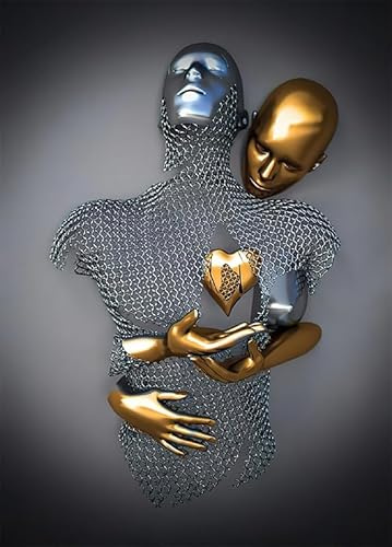 Modern 3D Metal Character Poster, 3D Art Sculpture Effect Decorative Painting, Romantic Couple Embrace Effect, Bedroom, Living Room Background Wall Poster Set, Frameless. (B 9, 40x60cm*1)
