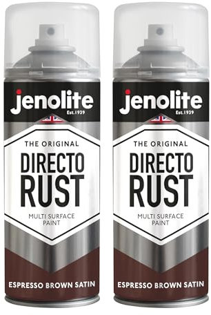 JENOLITE Directorust Spray Paint Satin Finish | ESPRESSO BROWN | 2 x 400ml | Direct To Rust Spray Paint For Metal | All-In-One Multi Surface Paint for Metal, Wood, Plastic, Ceramic | RAL 8017