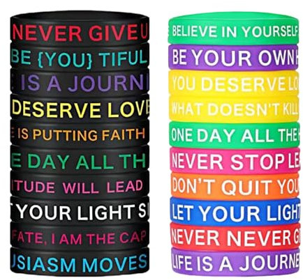 ZHMKYD13 Bracciali motivazionali in silicone per bambini, 20 pezzi, in silicone, per bambini, motivazionali, in silicone, ideali come regalo per feste, per colleghi e adolescenti