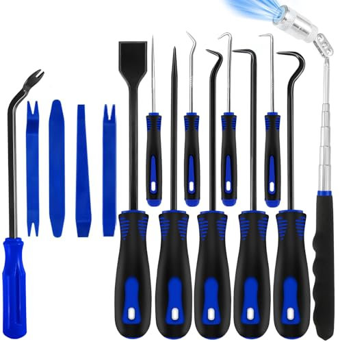 Eaukar 15tlg Auto Demontage Werkzeuge Haken und Pick Set Dichtungsschaber Entfernungszange Nietenabzieher Teleskopischer Magnetabnehmer KFZ Werkzeug (Blau)