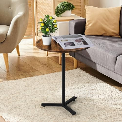 smusei Runder Couchtisch 48CM Beistelltisch Getränketisch für Kleine Platz Schwarzer runder Holztisch Sofa-Beistelltisch für Wohnzimmer, Braun