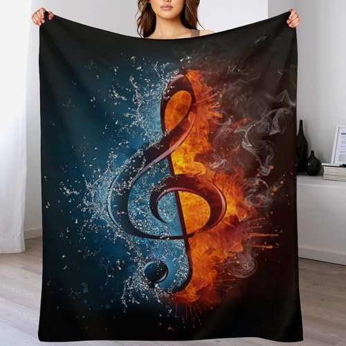 Musik Note Dick Decke Weich Wärme Gemütlich Flannel-Fleece Sofadecke Deckeldecke Couchdecke Vier Jahreszeiten Bett Decke （130×150cm）