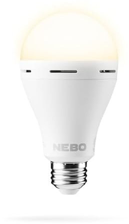 NEBO Blackout Backup - Notfall-LED-Glühbirne E27- Mit Aufladbarer Interner Batterie für bis zu 12 Stunden helles Licht - Inklusive Aufhängehaken