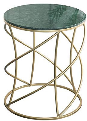 Couchtisch, Marmor-Metallrahmen, Sofa-Beistelltisch – rund, grün/weiß, 50 cm × 57 cm (Farbe: Grün)