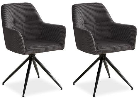 Homestyle4u 2727, Polsterstühle 2er Set Grau drehbar Esszimmerstühle mit Armlehne Drehstühle Esstisch