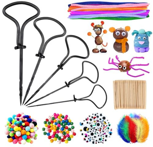 405 tlg Kastanienbohrer Set, Kastanienbohrer Kinder, Bastelset Herbst mit Kastanienhalter, Herbstbasteln, Kastanien Bastelset Kinder Kastanienset zum Basteln, Bohrer Kastanien mit DIY Bastel Zubehör