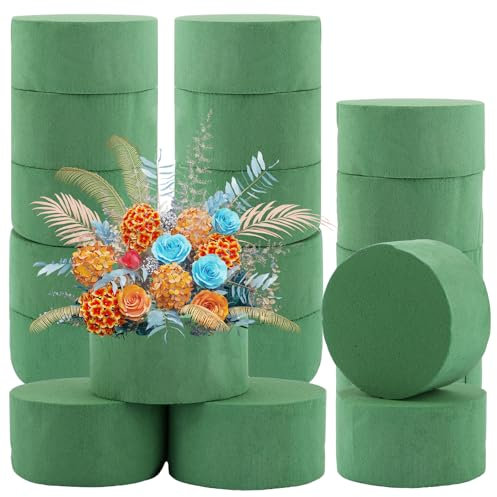 YAYODS 24 Stück Steckschaum Rund - 8 x 4 cm Steckschwamm für Blumen - Blumensteckschaum Grün - Steckmasse für Frischblumen - Steckmoos für Blumen - Blumengestecke - Gesteck Schwamm zum Basteln, Deko