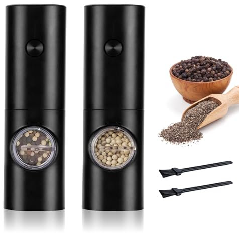 Salt and Pepper Grinder Set Electric Ninonly 2Pc Electric Salt and Pepper Mill Set with Light, Easy 1-Touch Operation Ceramic Grinders with Lights and Adjustable Coarseness