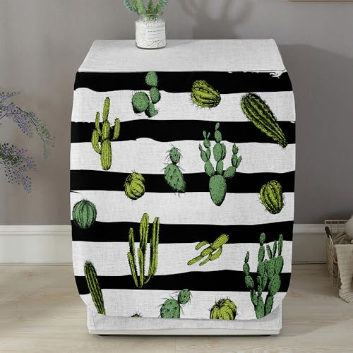 Odot Housse pour Machine à Laver Couverture Lave-Linge Anti-poussière Couverture Tumble Protection pour Face Avant de Machine à Laver et Sèche-Linge (Cactus rayé,M-capacité 8-10 kg)