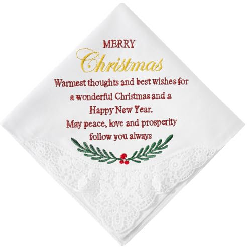 HOULIFE Bestickte Weihnachtstaschentücher für Männer und Frauen weiche Baumwolltaschentücher für Weihnachten Damentaschentuch mit Weihnachts Karten Umschlag