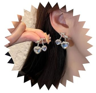 Wendalern Süße Mondstein Kirsche Ohrstecker Ohrringe Herz Geformt Kristall Kirsche Ohrringe Simuliert Edelstein Kirsche Obst Ohrstecker Silber Blatt Kirsche Ohrringe Schmuck Für Frauen