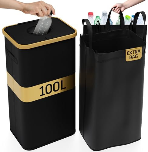 Deco haus® Poubelle tri Selectif Cuisine [avec sac supplémentaire] - Poubelle 100L Cuisine - Déchets et Recyclage - Bac de tri - Compacteur pour Bouteille Plastique Recyclage