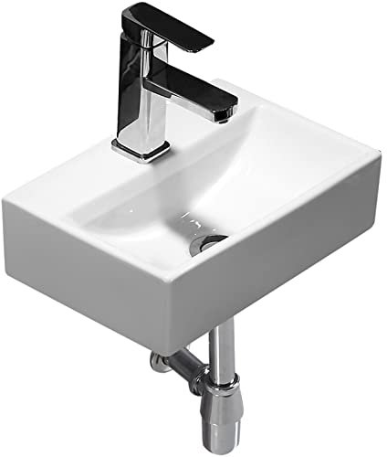 Fregaderos de baño sobre encimera Tocador de baño Fregadero de cerámica Montaje en pared Lavabo esquinero de baño pequeño y grifo Fregadero de recipiente blanco Lavabos de tocador de baño Lavabo