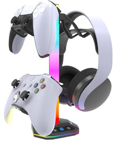 GETBSTOOP Support de Manette, Support de Casque, Support de Manette de Jeu pour (Xbox) Ps5 Ps4 Switch avec 9 Modes d'éclairage, Accessoires de Jeu de Bureau universels RVB pour Ps5/Ps4/(Xbox