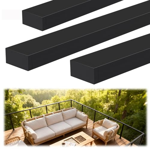Zylorix Paquete de 3 pasamanos de acero inoxidable T304 negro de 10 pies con kits de tapas de extremo de nailon, pasamanos plano cortable, riel superior rectangular negro para barandilla de cable,