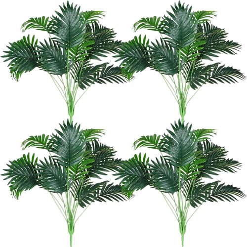 Tigeen 4 foglie di palma artificiali alte 83,8 cm, pianta tropicale per esterni, extra large, con stelo, finta finta imitazione di cespuglio di palma, per matrimoni, organizzazioni, ufficio, feste,