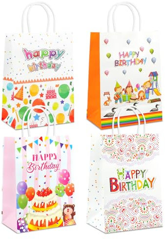 Geschenktüten Geburtstag, 20 Stück Papiertüten mit Henkel - 21x15x8CM, Bunte Kraftpapiertüte für Geburtstagsfeier, Hochzeitsfeier, Baby-Dusche