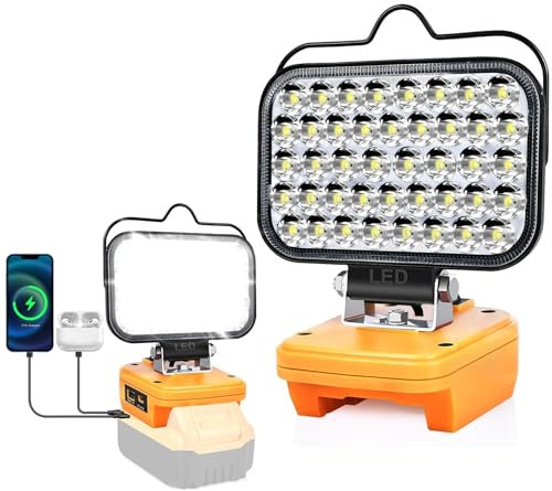 Cordless LED Work Light for Dewalt 20V Battery, Portable Flood Lights 80W Spotlight Compact Lighting 8000LM with Type C & USB Fast Charging for Camping, Hiking, Power Failure,Workshop