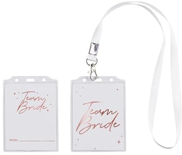 Team Bride-Abzeichen mit Schlüsselband – 4er-Set – ca. 8,7 x 12,5 cm – Junggesellinnenabschied Deko