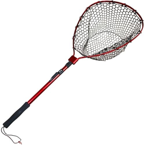 Landing Net, Fishing Net 48 Telescopic Foldable Silicone Landing with Aluminium Alloy Pole & Carabiner, Nylon Hook, EVA Handle & Elastic Wrist Strap for Fishing
