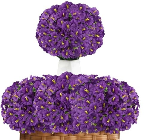 8 Bündel Künstlicheblumen wie Echt Lila Kunstblumen Balkonkasten Wetterfest | Künstliche Balkonpflanzen Wetterfest Petunie Geruchsneutral Farbecht UV-beständig für Zuhause Balkon Topf Garten Hochzeit