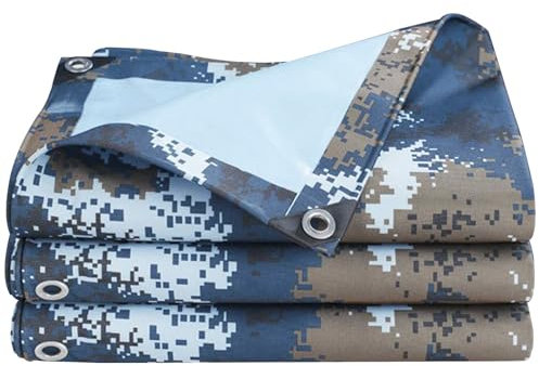 Telo Impermeabile Mimetico Blu Resistente con Rivestimento in PVC, Telone Multiuso per Esterni per coperture edilizie, Patio, Piscine, Barche(1.5x1.8m)