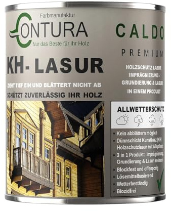 Contura KH Lasur 3in1 Holzlasur Holzschutzlasur UV- Holzschutz Dünnschichtlasur Holzöl Wetterschutz (R07001 Silbergrau, 2,5 Liter)