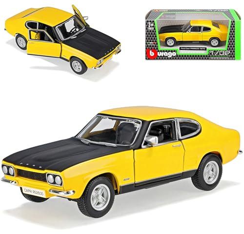 alles-meine.de GmbH Ford Capri RS2600 Coupe Gelb mit Motorhaube in Schwarz 1. Generation 1968-1973 1/32 Burago Modell Auto mit individiuellem Wunschkennzeichen