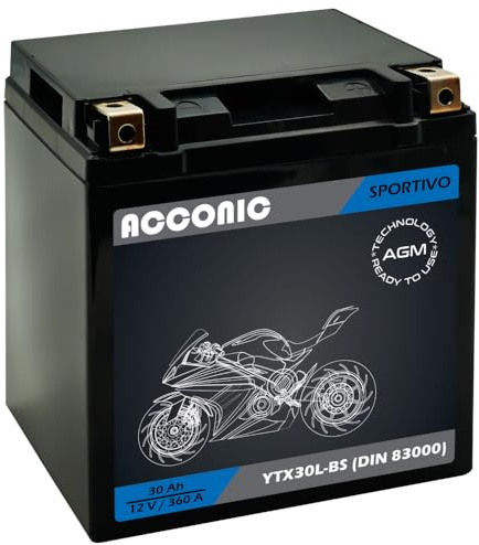 ACCONIC Sportivo AGM YTX30L-BS Motorradbatterie 30 Ah 12V (DIN 83000)