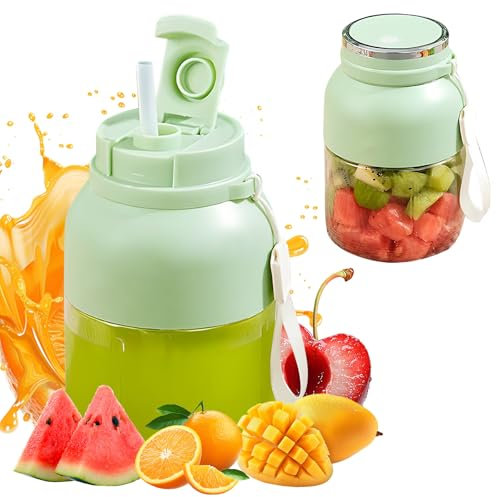 Blender Portable, Mixeur Portable Électrique Avec Lames, Mini Mélangeur pour Smoothies, Presse Agrumes Manuel, Rechargeable par USB Juicer Machine pour Cuisine, Salle de Sport, Bureau (1300ml-vert)