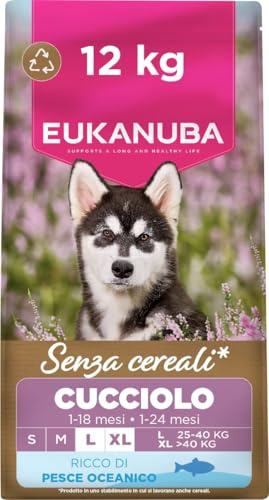 Eukanuba, alimento para Cachorros sin Cereales con Pescado para Razas Grandes - Alimento seco Premium para Perros Junior, 12 kg