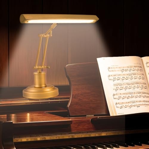 Klavierlampe Gold mit verstellbarem Arm, Touch‑Steuerung, augenfreundlich | CRI≥95 Geeignet für Klavier und Büro.Sanftes blendfreies Licht mit hoher Farbwiedergabe,ideal für Musikübungen und Büroarbeit