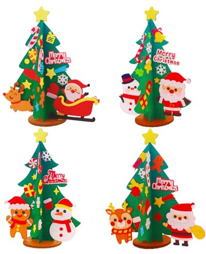 4 Stück Weihnachtsbasteln Kinder,Weihnachtsbaum Bastelset Kinder 3-6 Jahre,Weihnachten Basteln Winter DIY Weihnachtsdeko Filz Christbaumschmuck bastelsets für Kindern Weihnachtsgeschenke Bastel Deko