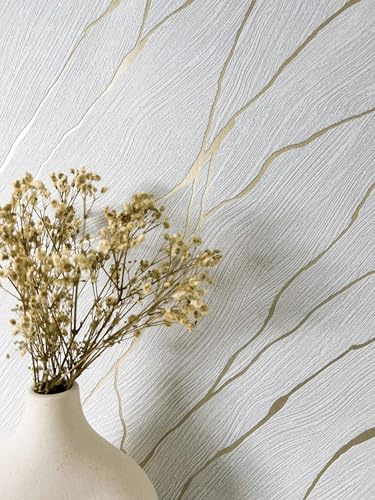 Newroom Papier Peint Intissé Gris Marbre Or Salon Chambre | Veines dorées chatoyantes sur blanc cassé, relief délicat, style scandinave, revêtement mural, décoration murale, couloir