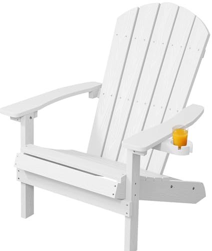 Adirondack Stuhl für Outdoor Garten: Wetterfest Adirondack Chair Kunststoff HIPS mit Getränkehalter - Adirondack Outdoor Stühle Relaxsessel für Balkon/Feuerstelle/Terrasse/Beach(Weiß)