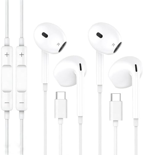 2 PCS Auriculares USB C CompatiblesiPhone 17 16 15 Pro MAX Plus,Pro, Pixel 8 7 6A, Ergonomía y Sonido Hi-Fi, con Micrófono y Control de Volumen, Compatibles con Samsung Galaxy S24 S23 Ultra