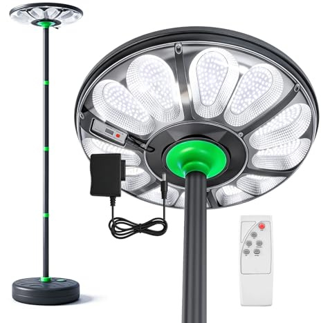 TODEHI Lampadaire solaire extérieur projecteur LED pour jardin patio garage | 75W avec de 240cm de haut, base remplissable d'eau éclairage de sécurité, lampes solaires pour jardin parking garage
