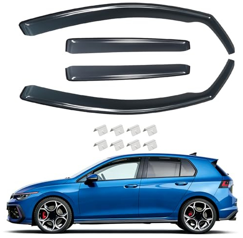 ISINEVER Windabweiser Regenabweiser kompatibel mit VW Golf 5 mk5 2004-2009 5-Türen, Selbstklebend Tape-On Autofenster Regenschutz Regenabweiser Deflektoren, 4-TLG Set, Rauchgrau, Vorne,Aerodynamisch