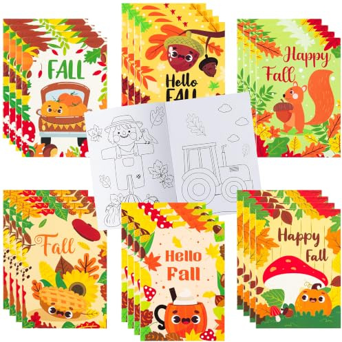 X1zuue Herbst-Malbücher für Kinder, Großpackung für Herbst, Mini-Malheft, DIY-Kunst-Zeichenbuch mit Eichhörnchen, Kürbis für Kleinkinder, Halloween, Thanksgiving, Geburtstag, Party, Gastgeschenke