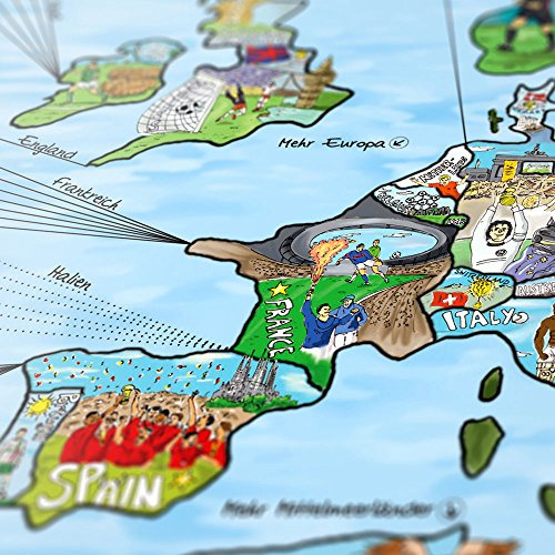 footballmap - die Welt des Fußballs, illustrierte Weltkarte: Torschützen, Rekordnationalspier, Fakten, liebevolle Illustrationen und mehr in einem einzigartigen Format