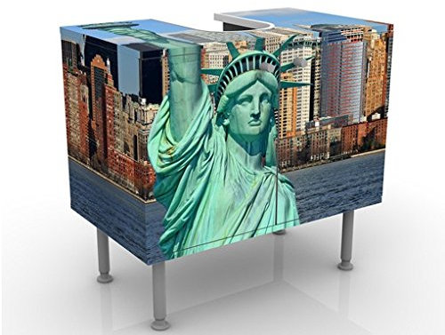 Apalis Waschbeckenunterschrank New York Skyline 60x55x35cm Design Waschtisch, Größe:55cm x 60cm