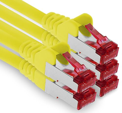 0,25m - amarillo - 5 piezas - CAT.6 Ethernet LAN cable de red SET 1000 Mbit/s Patchkabel CAT.6 S-FTP PIMF compatible con CAT5 CAT6a CAT7 CAT8